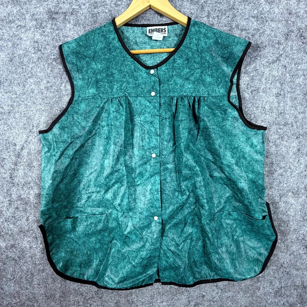 Vintage Embers International Blouse Womens XL Teal Snap Front Apron Retro